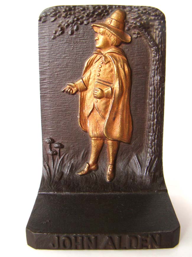 A fine pair of Bradley & Hubbard bookends circa 1925 depicting the Puitan father JOHN ALDEN and his wife PRISCILLA — image 2